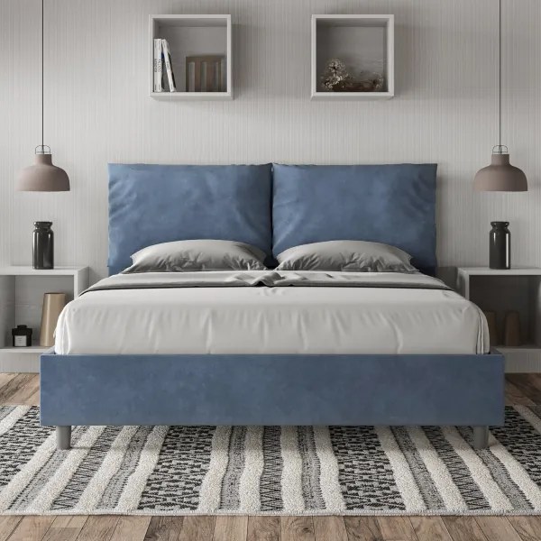 Letto contenitore da 160x200 in microfibra blu Antea