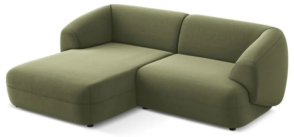 Divano angolare verde (con penisola a sinistra) con rivestimento in velluto Moana – Makamii