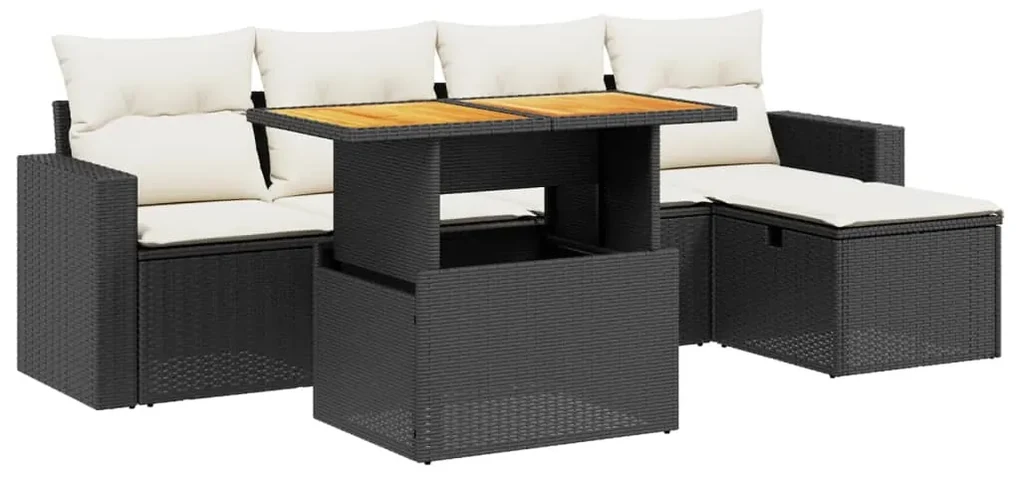 Set divano da giardino 6 pz con cuscini nero in polyrattan