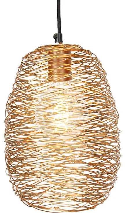 Lampada a sospensione nera oro e rame rotonda 3 luci - Sarella