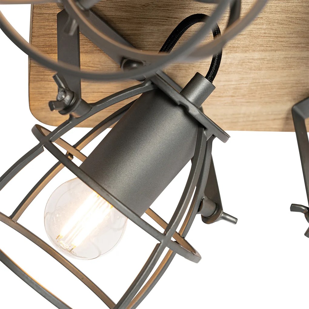 Faretto industriale in legno con grigio scuro regolabile 4 luci - Arthur