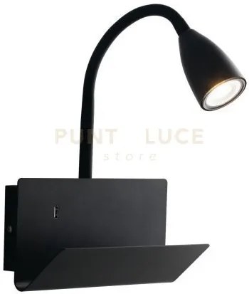 Applique a parete gulp flessibile nera con usb 2a 1 luce attacco gu...