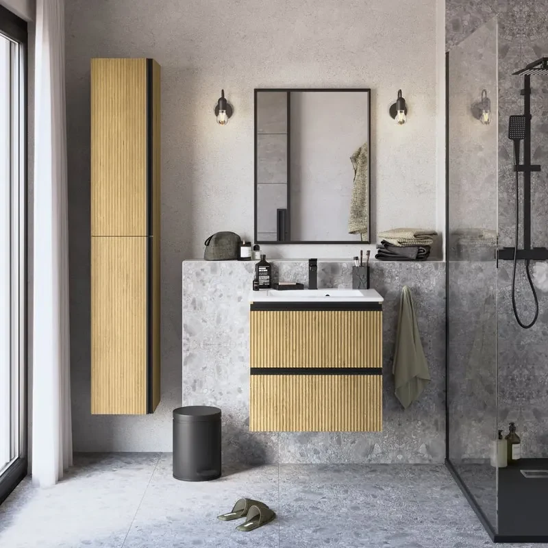 Mobile da bagno sotto lavabo SENSEA rovere rigato laccato opaco L 60 x H 58 x P 48.1 cm 2 cassetti, lavabo non incluso