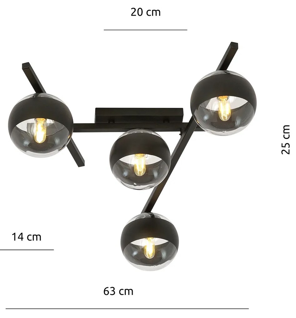 Plafoniera Moderna Teti Acciaio Nero 4 Luci E14 Ip20