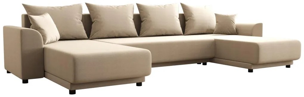 Divano letto angolo a panoramico in Tessuto Beige - NESSARO
