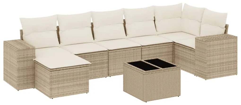 Set divano da giardino 8 pz con cuscini beige in polyrattan