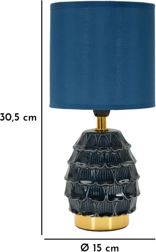 Lampada da tavolo blu in ceramica con paralume in tessuto (altezza totale 30,5 cm) Pigny – Mauro Ferretti