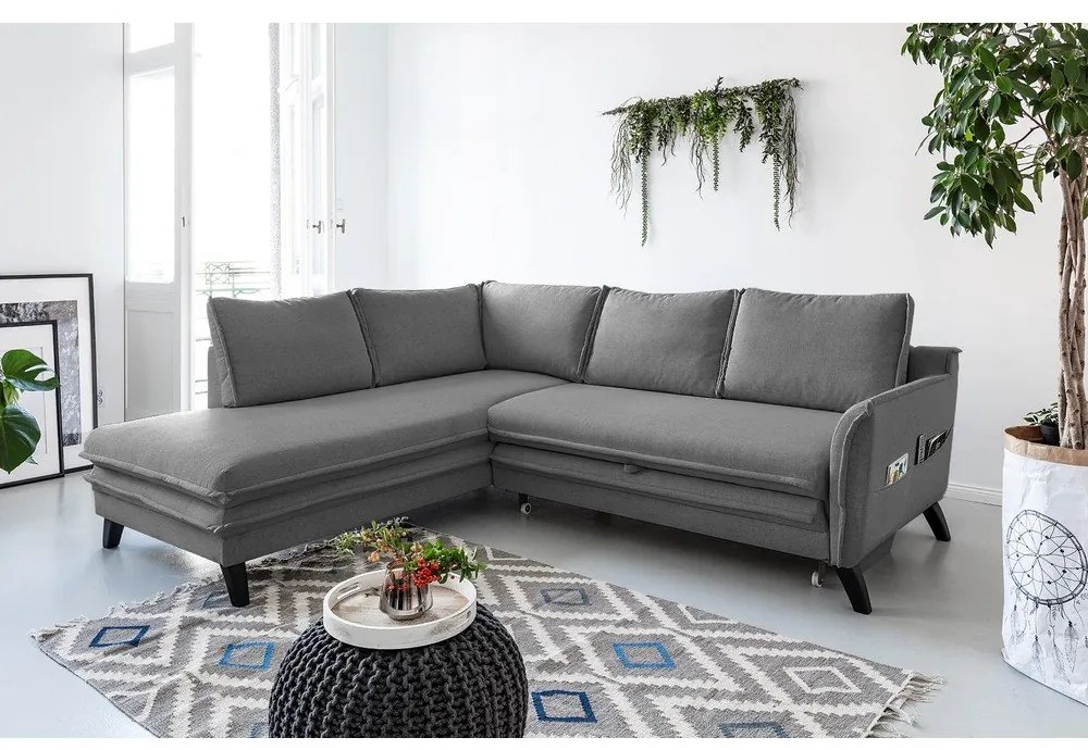 Divano letto angolare grigio L, angolo sinistro Charming Charlie - Miuform