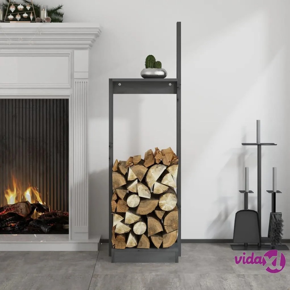 vidaXL Portalegna Grigio 33,5x30x110 cm in Legno Massello di Pino