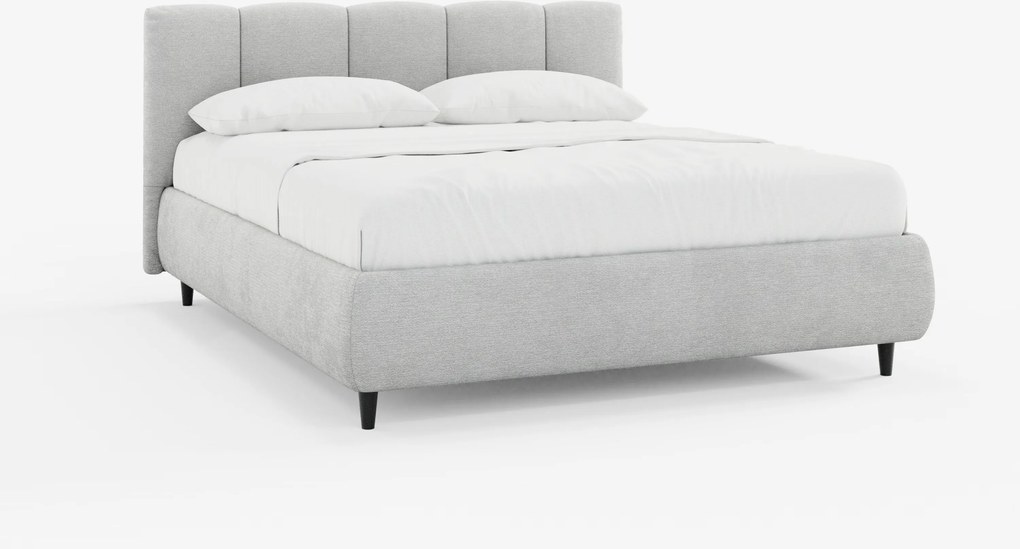 ARKAM letto imbottito con vano contenitore e testiera a lavorazione verticale - design shabby chic in tessuto certificato Oeko-Tex®