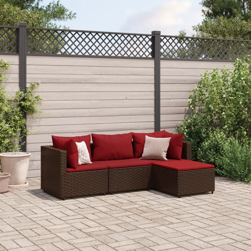 Set mobili da giardino 4 pz con cuscini in polyrattan marrone