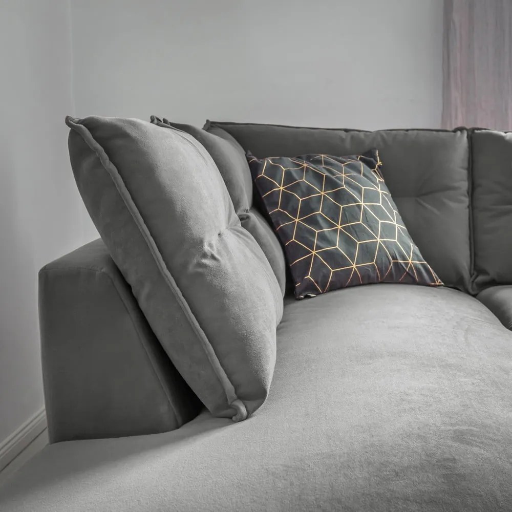 Divano letto angolare in velluto grigio chiaro L, angolo sinistro Stylish Stan - Miuform