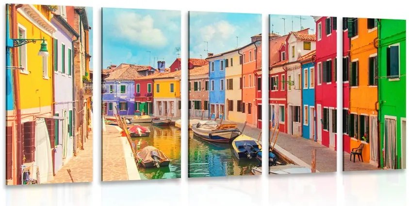 Quadri 5 pezzi – Casette pastello nel villaggio