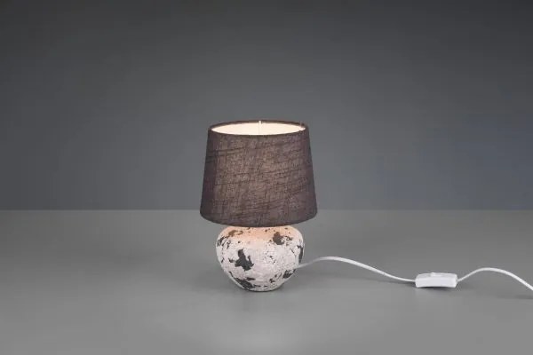 Lampada da tavolo base ceramica bianca e grigia con paralume grigio...