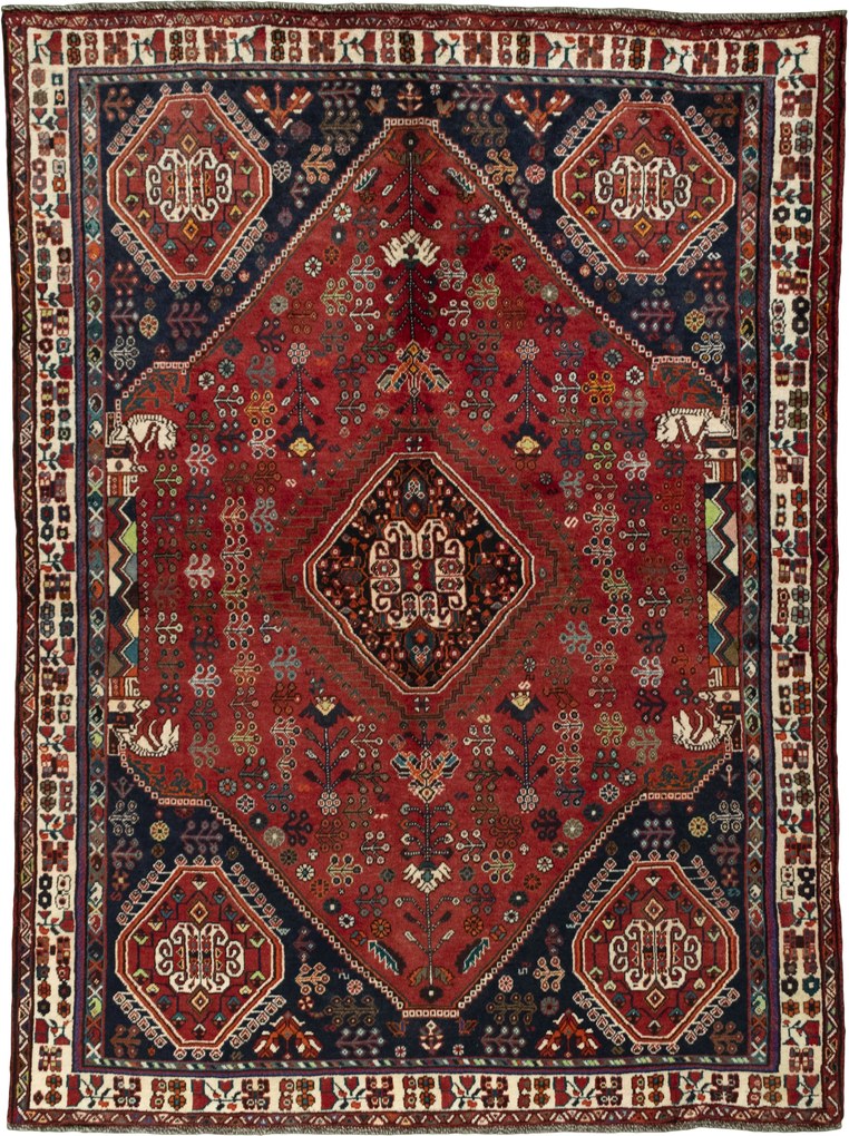 Shiraz Tappeto 190 x 250 Rosso (Iran) Annodato A Mano