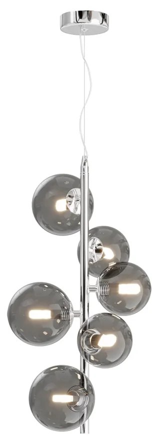 Lampadario Contemporaneo Dallas Metallo Cromo 6 Luci Diffusori Vetro Fumè