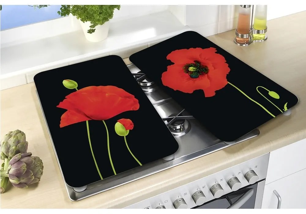 Set di 2 coperchi per stufe in vetro temperato 52x30 cm Poppy - Maximex