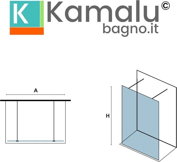 Kamalu - Parete Walk-in 170cm con staffe nere vetro trasparente KW3000N