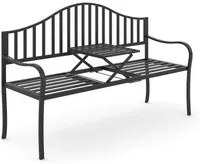 EasyComfort Panchina da Esterno a 2 Posti , Panchina da Giardino con Tavolino Estensibile in Metallo 150 x 53 x 95 cm Nero