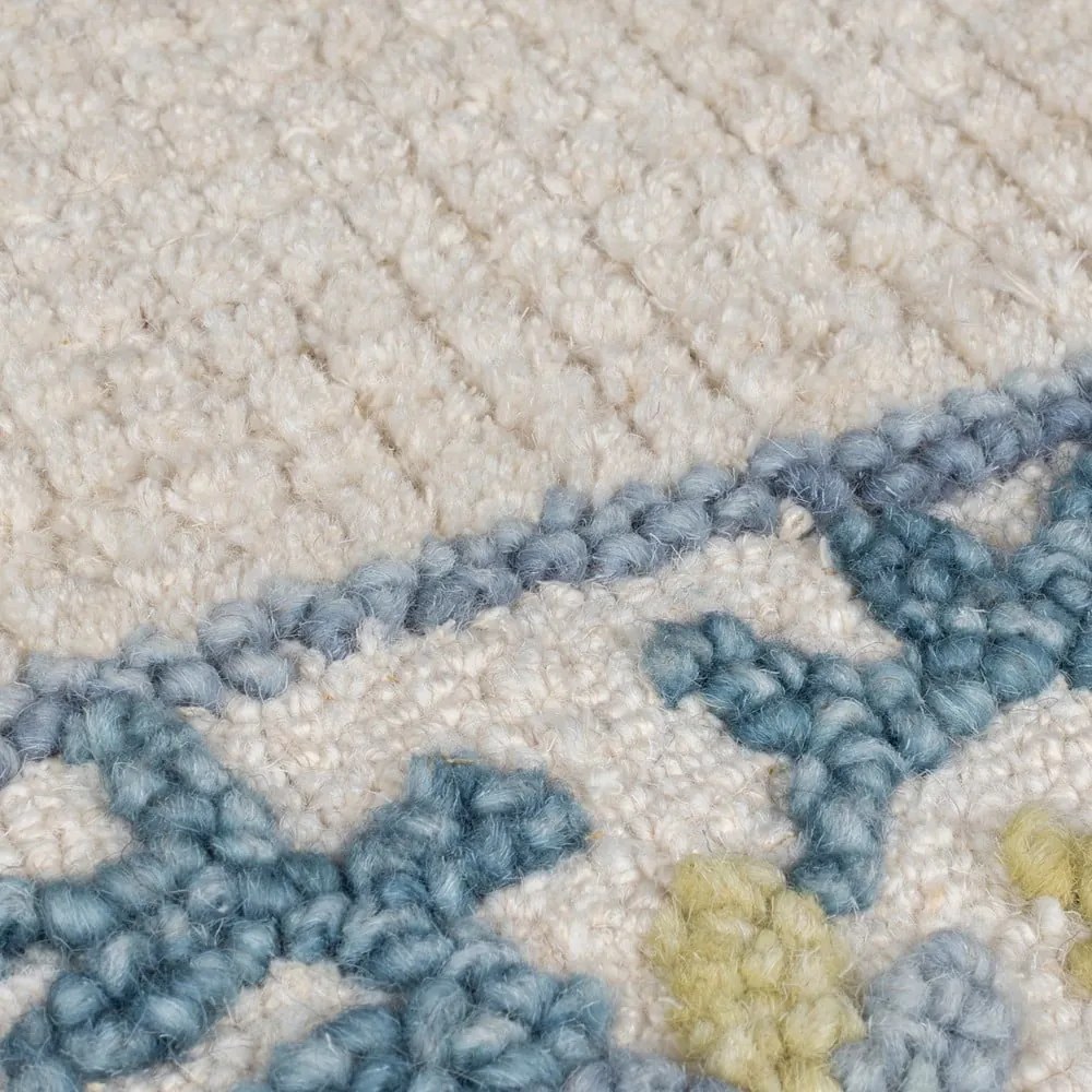Tappeto blu/avorio in misto lana tessuto a mano 160x230 cm Myla Floral Frame – Flair Rugs