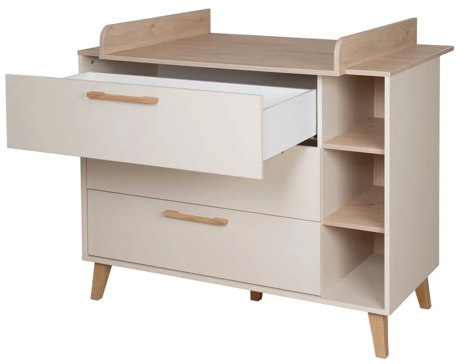 Cassettiera per bambini color crema/di colore naturale con effetto rovere con fasciatoio 117x103x78 cm Jil – Roba