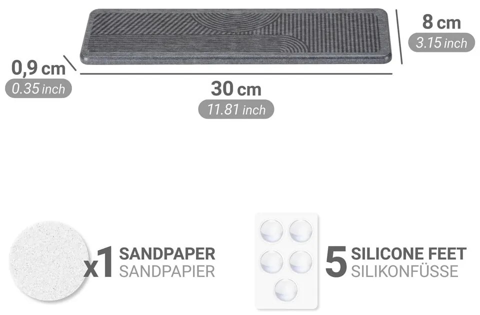 Tappetino scolapiatti grigio in diatomite 30x8 cm Damon – Wenko