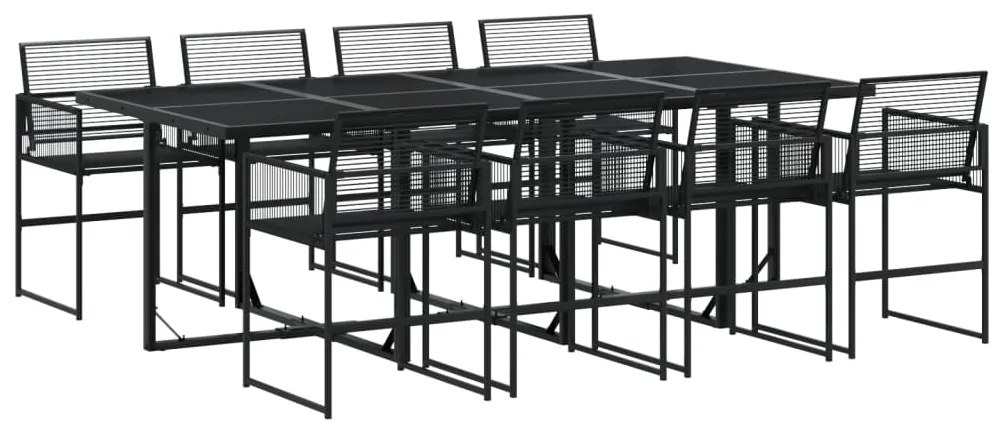 Set da pranzo da giardino 9 pz nero in polyrattan