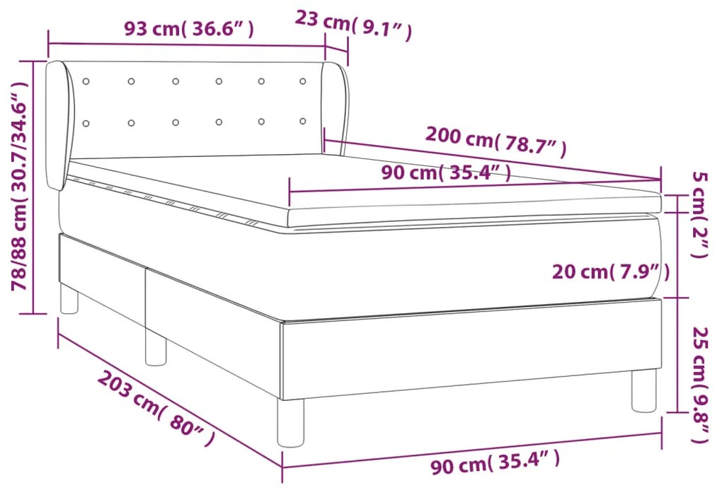 Giroletto a Molle con Materasso Nero 90x200 cm in Velluto