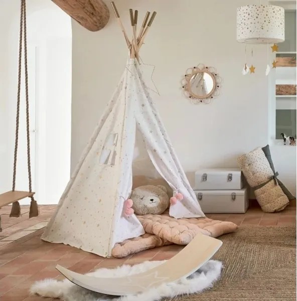 Atmosphera - Specchio da parete per bambini CAMPAIN Ø 38 cm in rattan