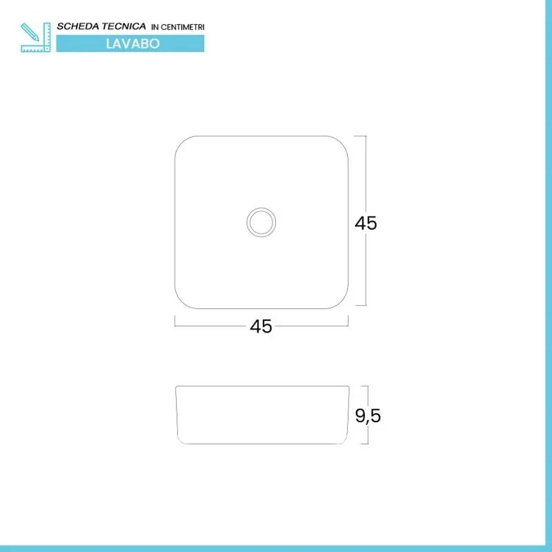 Lavabo da appoggio quadrato 45 cm in acciaio inox bianco opaco Goya