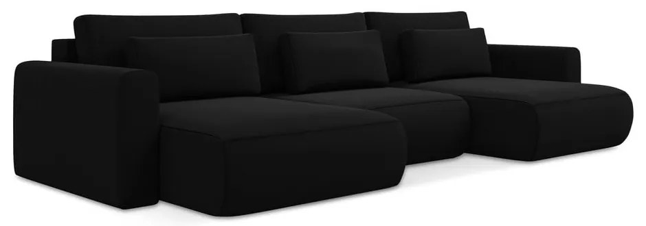 Divano angolare nero allungabile/con contenitore (a U) con rivestimento in velluto Kapua – Makamii