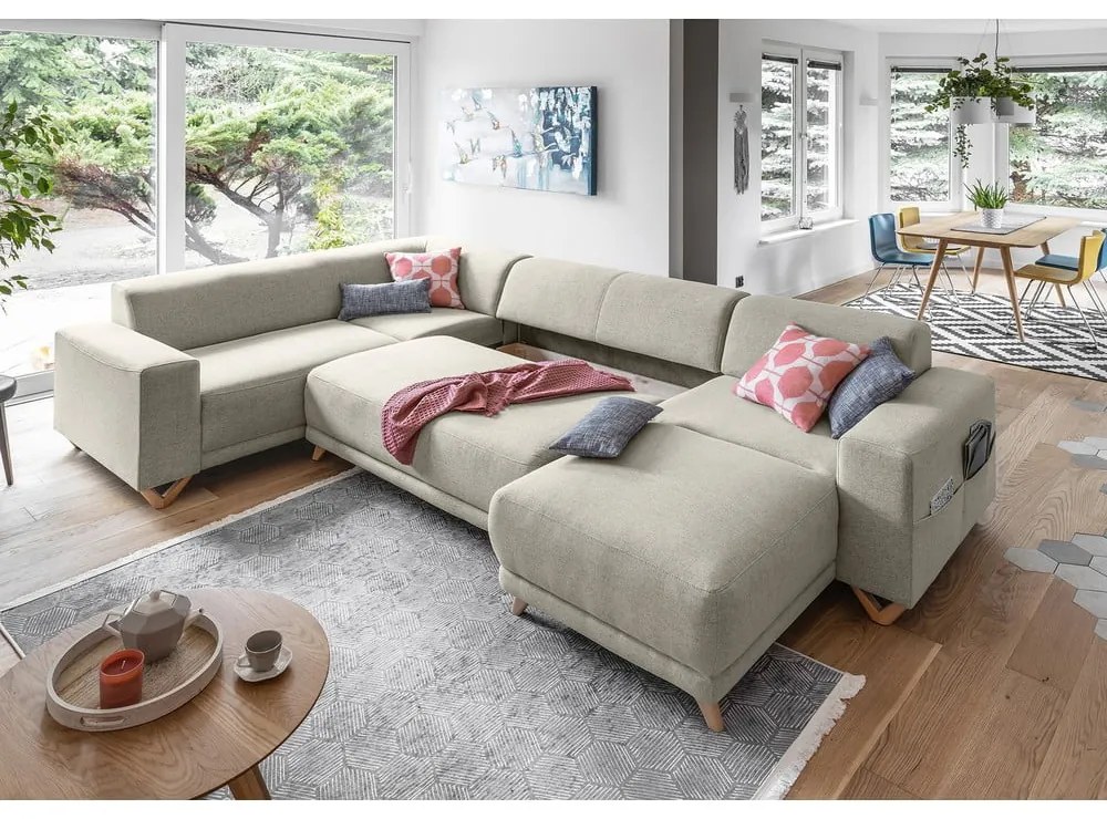 Divano angolare beige allungabile e con contenitore (penisola a sinistra/a U) Classy Sophie – Miuform