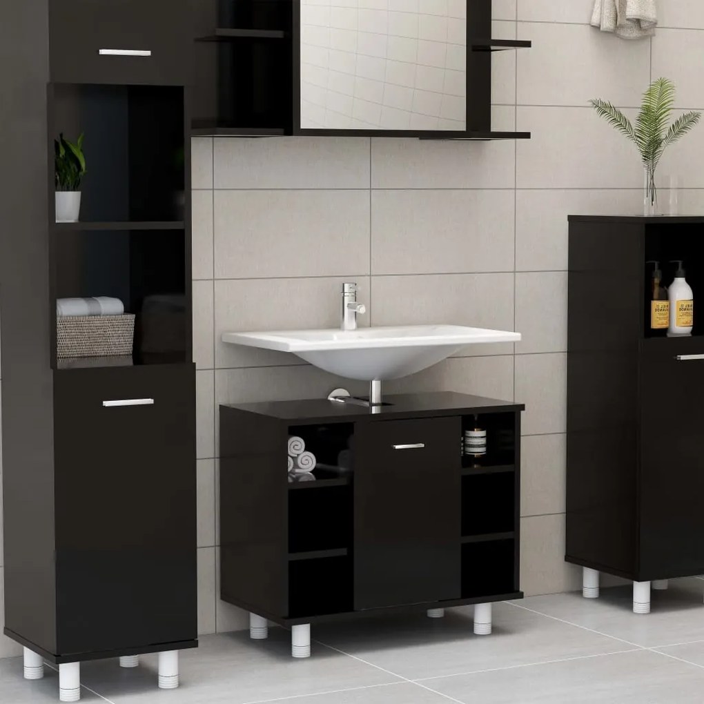 Armadio da bagno nero 60x32x53,5 cm in truciolato