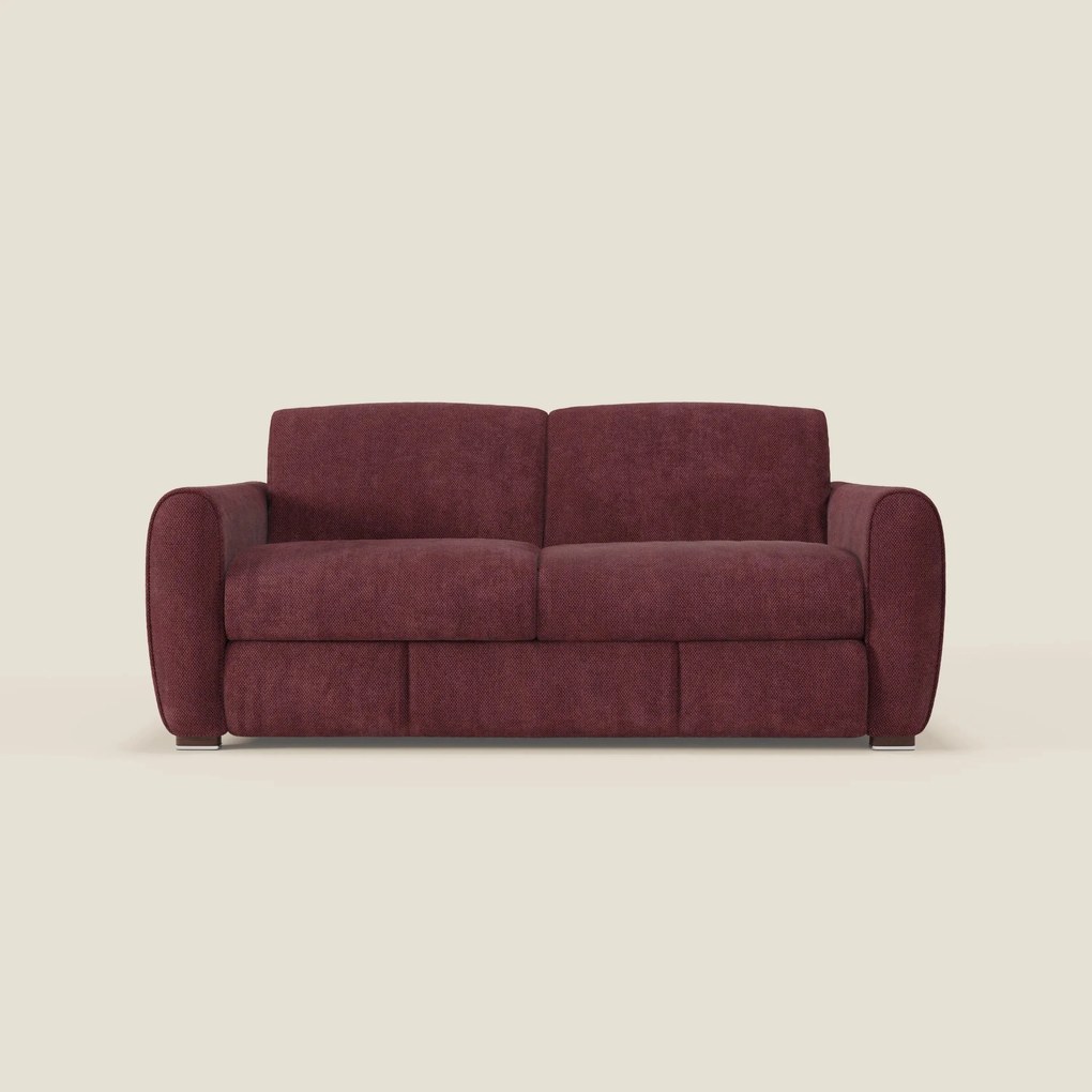 Kaleo Divano letto moderno con materasso H17 cm - in raffinato tessuto impermeabile T26 bordeaux prugna