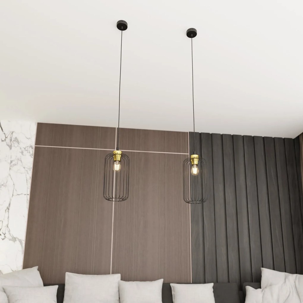 Sospensione Minimal Industrial Vander 1 Luce Nera E Oro