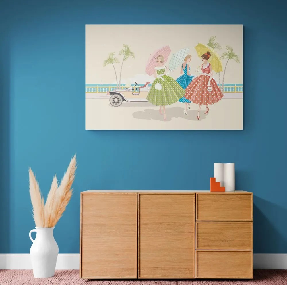 Quadro su tela – Signore retrò con ombrelli