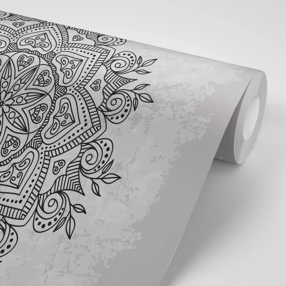 Carta da parati – Mandala con tocco antico in bianco e nero