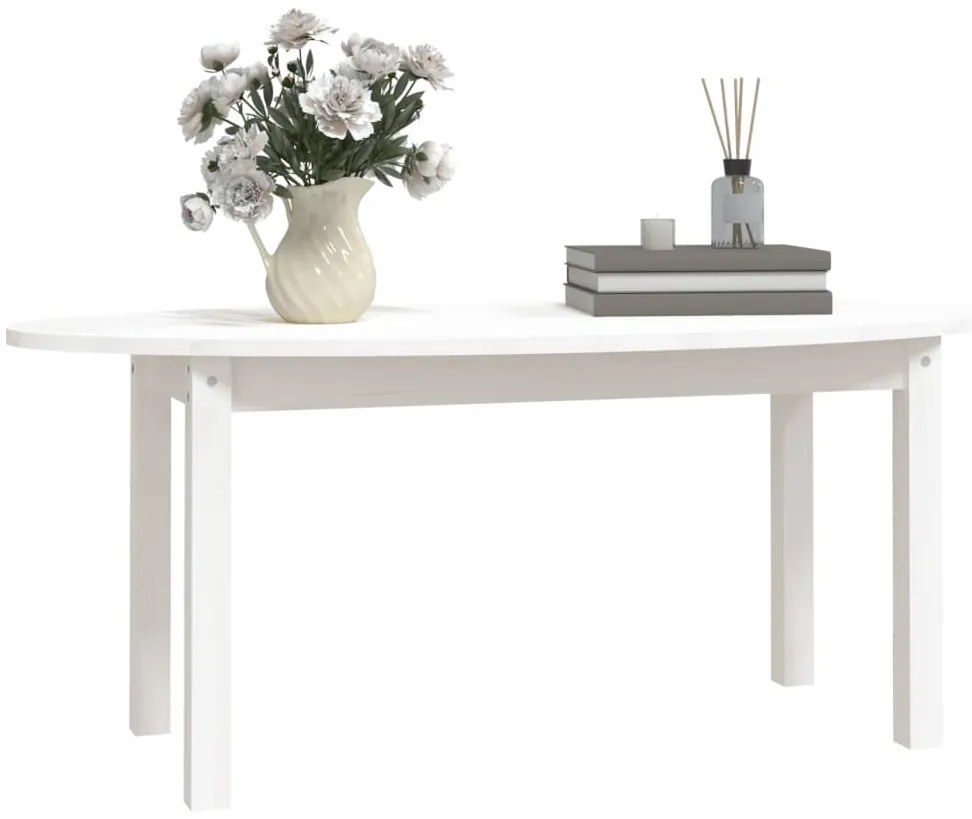 Tavolino da salotto bianco 110x55x45 cm legno massello di pino