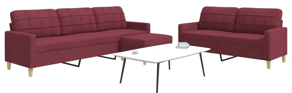 Set Di Divani 3 Pz Con Poggiapiedi Rosso Vino İn Tessuto /
