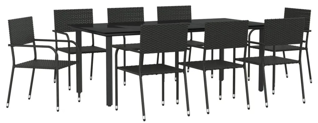 Set da pranzo da giardino 9 pz nero in polyrattan e acciaio