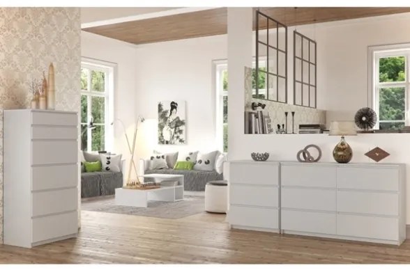 Cassettiera Credenza 120x40x77 Cm 6 Cassetti Artika Bianco Opaco