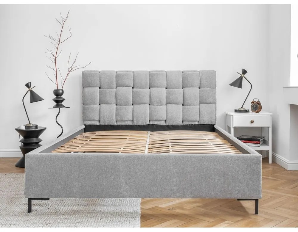 Letto matrimoniale imbottito grigio chiaro con rete inclusa 180x200 cm Eve – Miuform