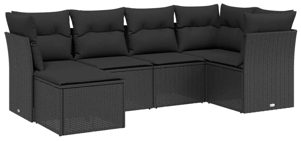 Set Divano da Giardino 6 pz con Cuscini Nero in Polyrattan