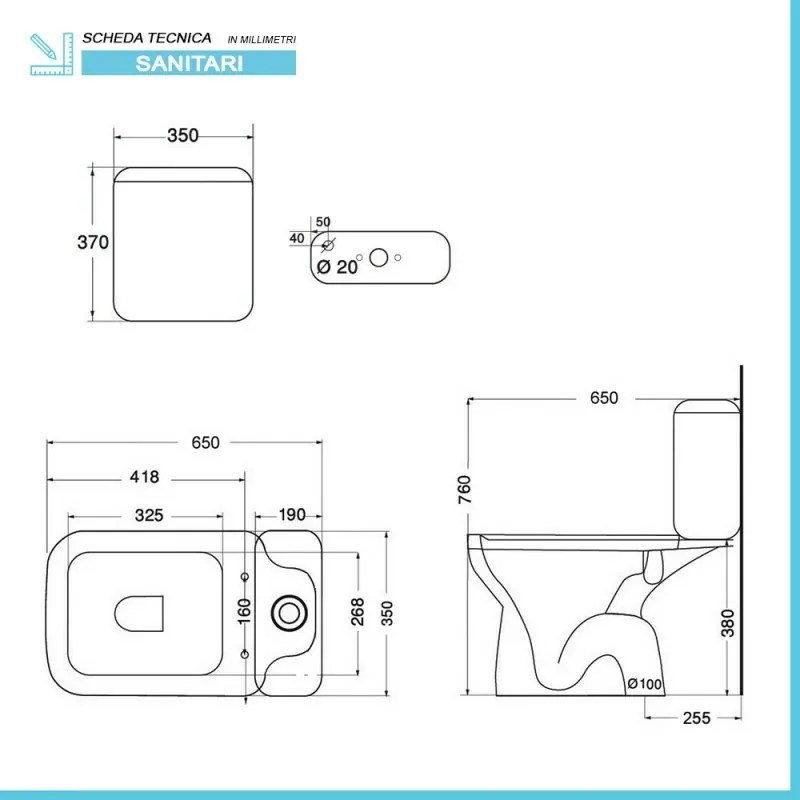 Wc tradizionale monoblocco scarico a terra completo di sedile serie Ginevra