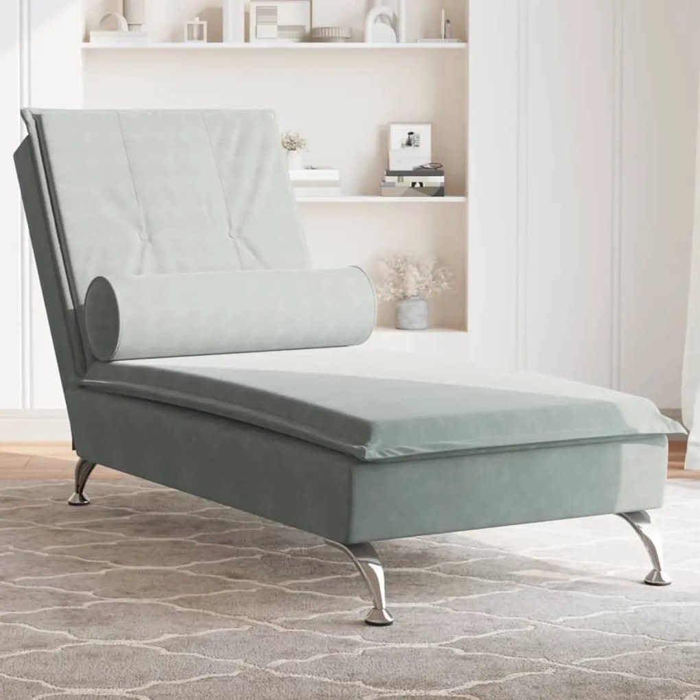 Chaise Longue Massaggi Cuscino A Rullo Grigio Chiaro İn Velluto /