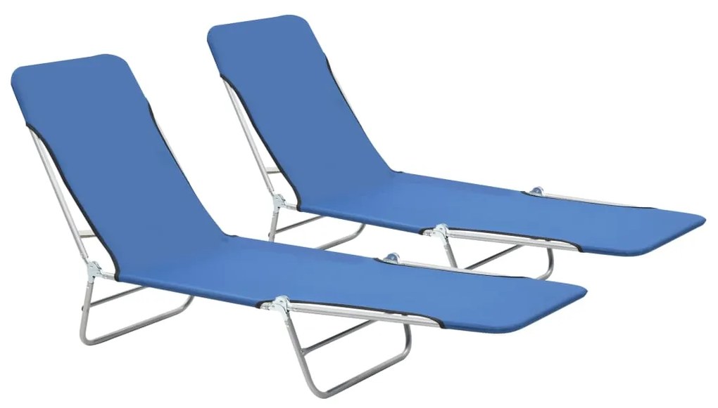 Lettini Prendisole Pieghevoli 2 Pz İn Acciaio E Tessuto Blu /
