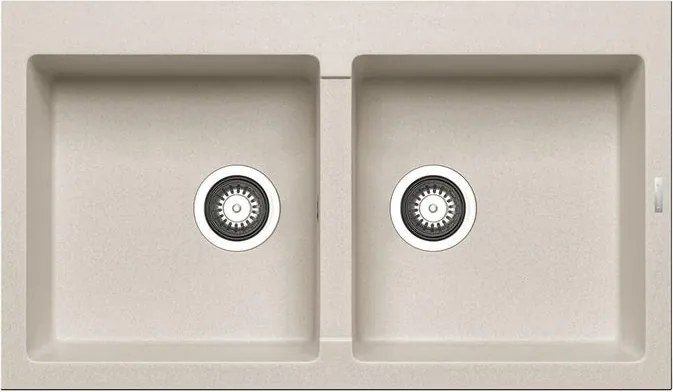 Lavello integrato 2 vasche in granito beige PYRAMIS Athlos L 50 x L 86 cm