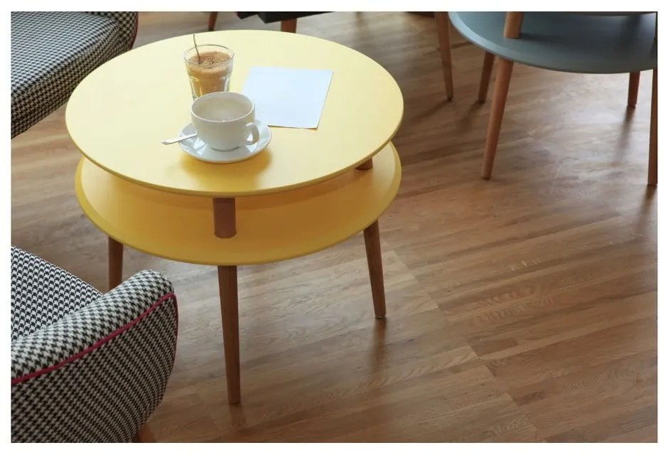 Tavolino grigio chiaro con gambe naturali UFO, Ø 70 cm Ufo - Ragaba