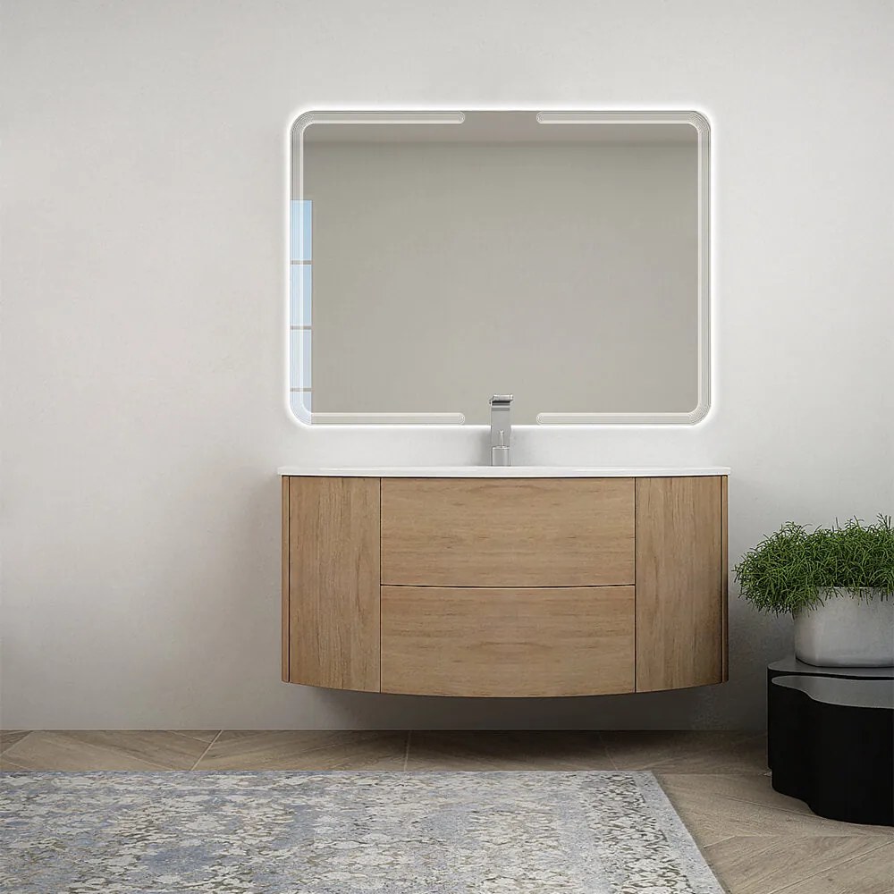 Mobile bagno 120 cm Rovere tabacco sospeso con specchio led