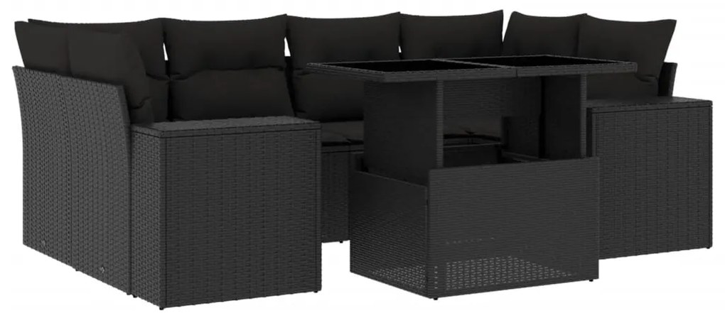 Set divani da giardino con cuscini 7pz nero polyrattan